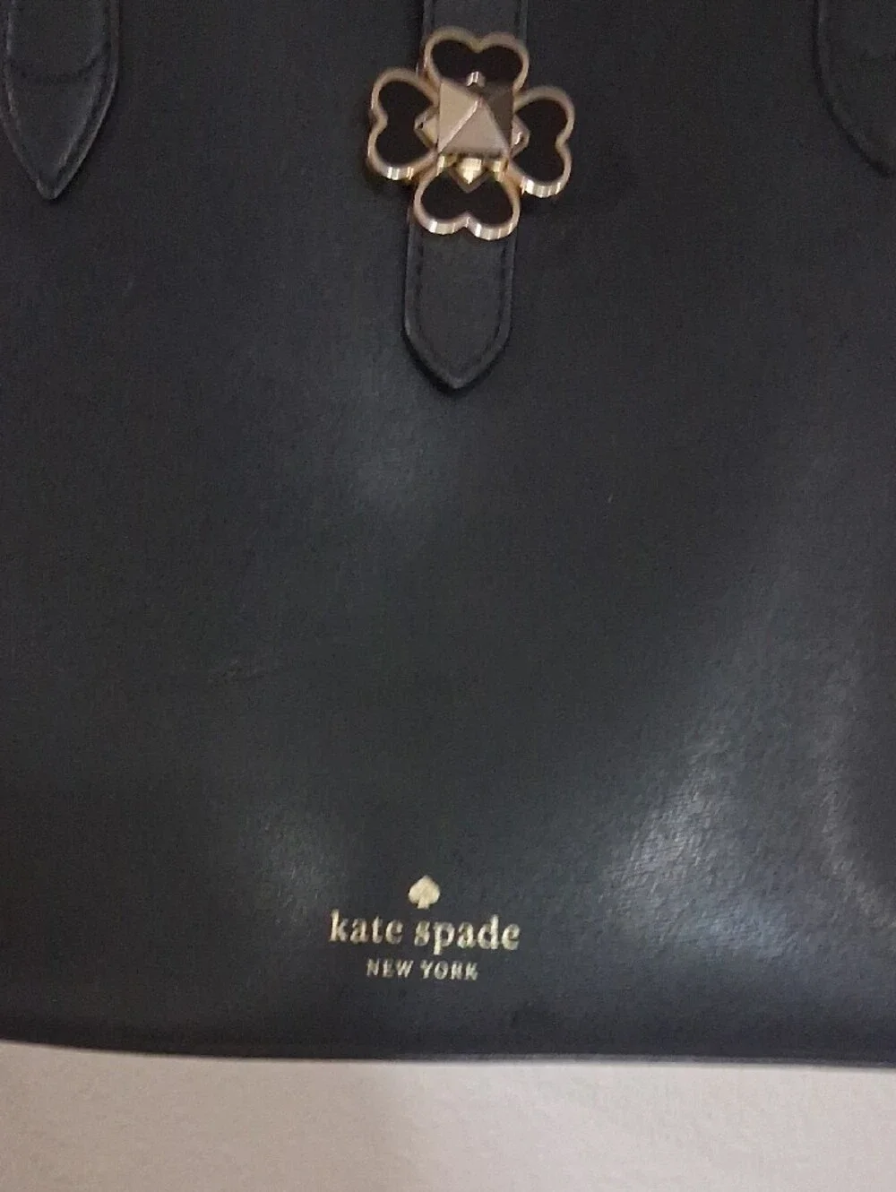 kate spade Black Leather Tote with Gold Floral Accent